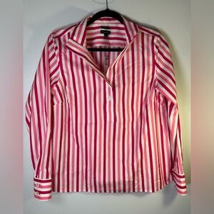 NWT Talbots Red/Pink and White Striped “No Iron” Blouse